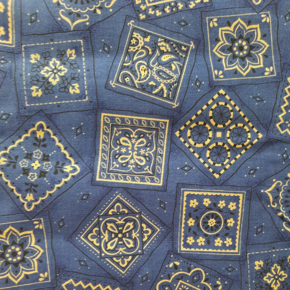 VTG Quilting Fabric Cranston Print Works 44" X 23" Cotton Blue Tan Sewing - Image 2 of 4