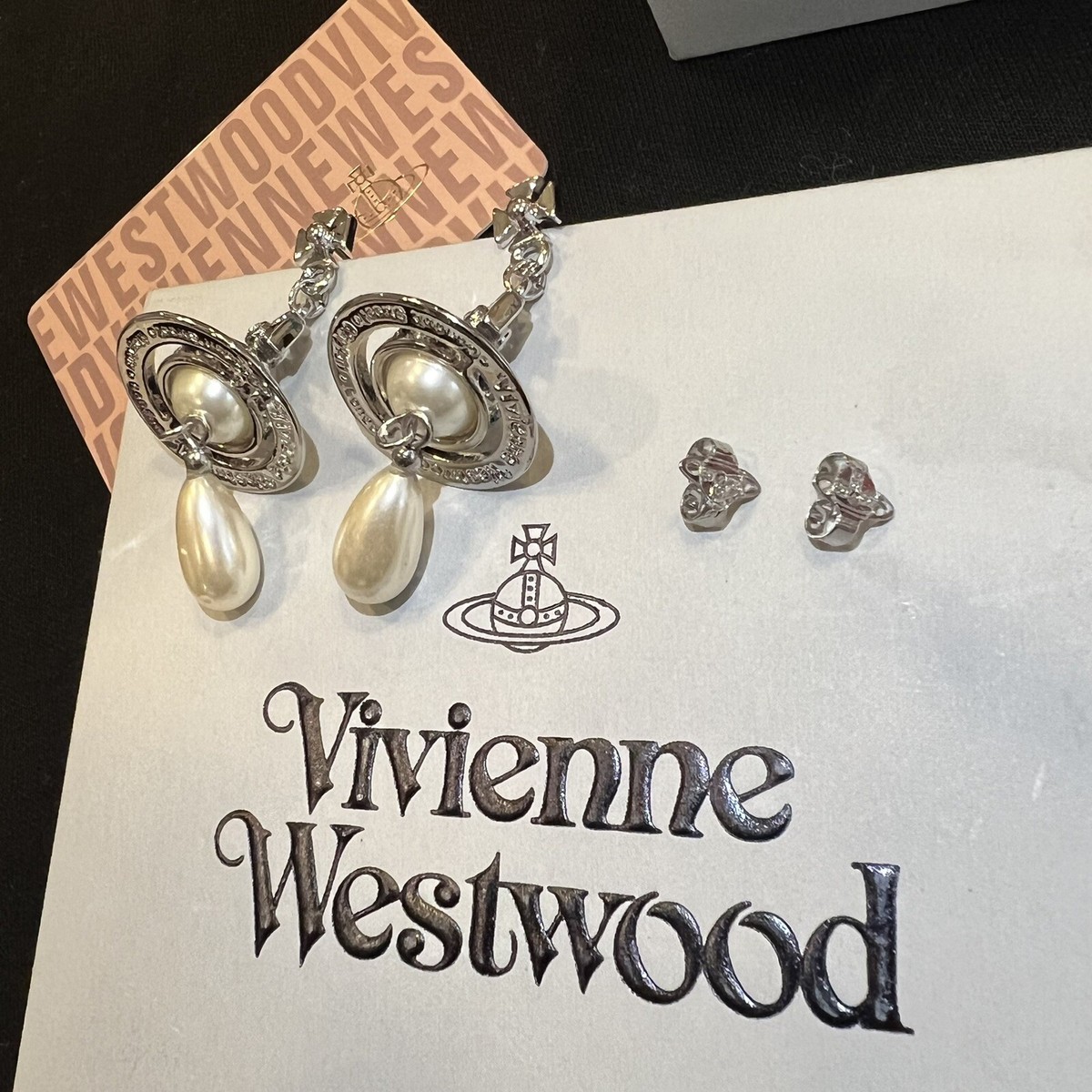 Vivienne Westwood nana Drop Pearl Earrings Silver orb One Pair