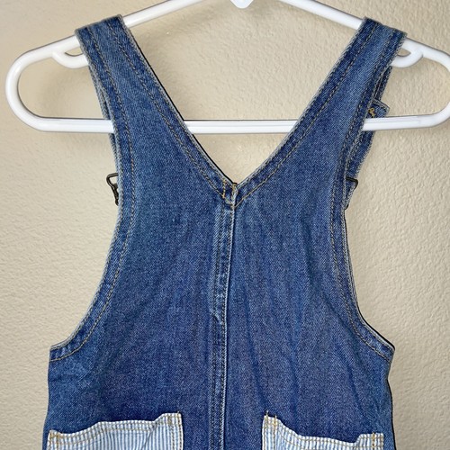 Baby Guess Overalls Blue Denim Shorts Adjustable Straps Striped Patches USA 2Y - Picture 6 of 11