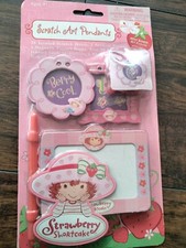 Strawberry Shortcake Scratch Art Pendants necklace vtg frame scented magnetic