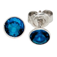 "Jobo\"40635\"Ohrstecker Rund 925 Sterling Silber 2 Zirkonia Blau Ohrringe"