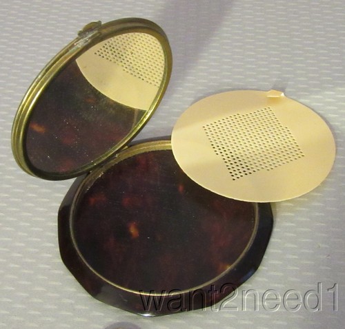 French Art Deco Torty Celluloid Marcasite Compact 1920s antique beaded inlay - Picture 3 of 5