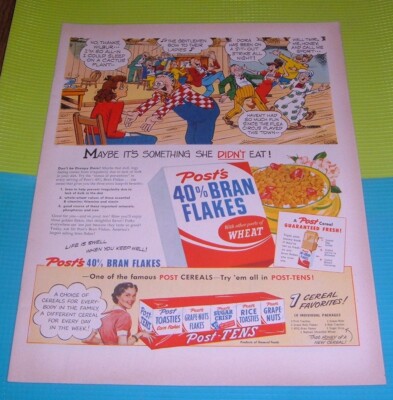 1950 PRINT AD  POST CEREAL DROOPY DORA CARTOON BARN SQUARE DANCE NEW SUGAR CRISP