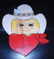 VINTAGE HANDCRAFTED DIE CUT WOODEN COWBOY HEAD PUZZLE 6 PIECE