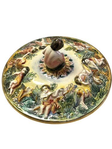 CAPODIMONTE Plato Solo Querubines Putti Floral Borde Dorado Italia - Imagen 4 de 7