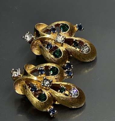 Jomaz Joseph Mazer Women's Clip Earrings Gold Tone White Green