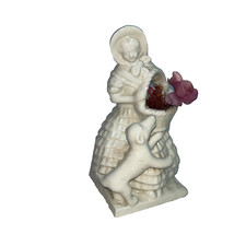 Vintage Porcelain White Bisque Colonial Girl With Dog Flower Pot Figurine Japan