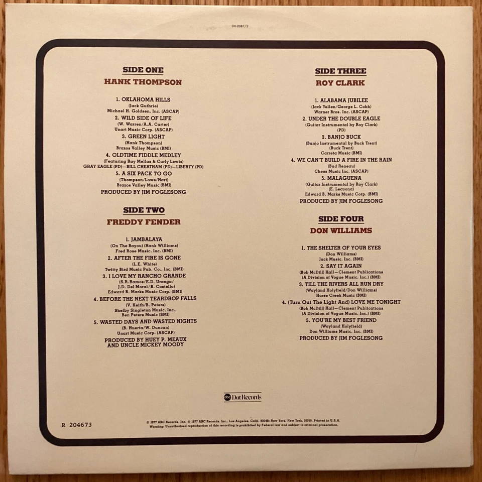 Roy Clark, Freddy Fender, Hank Thompson & Don Williams" 33 1/3 rpm 2-LP set - Imagem 2 de 4