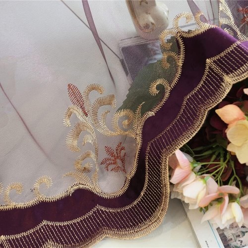 Elegant Purple Tulle Sheer Curtains with Bird Embroidery - 49x96 Inch Panels - Picture 8 of 8
