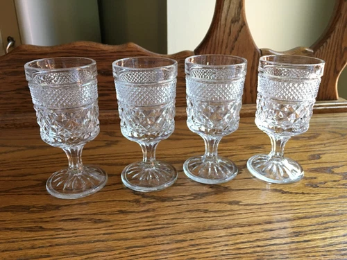 Lot of 4 Vintage Anchor Hocking Clear Glass Wexford Wine Juice Goblets 5 3/8"