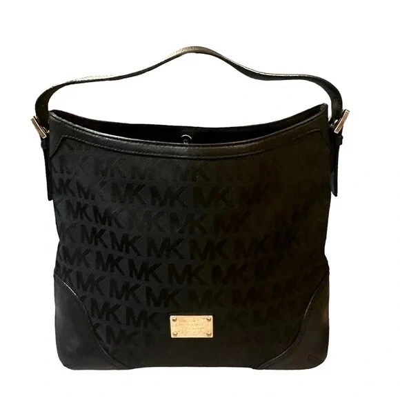 Borsa a tracolla MICHAEL KORS Firma Nera Rivestita Tela Tote Pelle Media