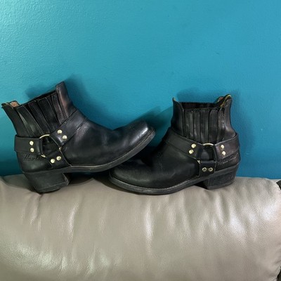 G.T. Hawkins Black Leather Harnes Chelsea Ankle Moto Boot Women's