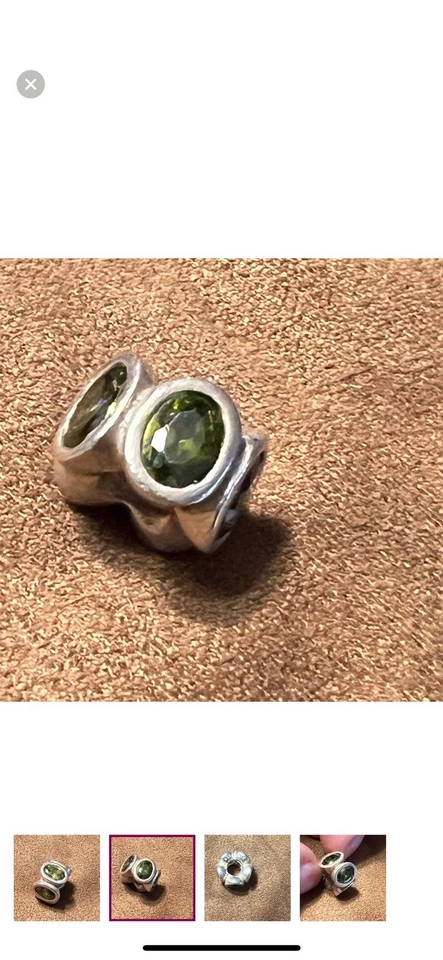 Pandora Sterling Silver Five-Sided Oval Green Stone Charm Bead - Image 4 of 4