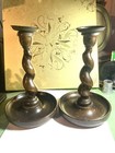 Pair Antique early 1900’s Barley Twist Wooden Candle Holders Classic Spiral 8” — photo 9