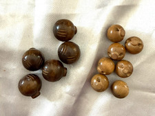 VTG Lot of 12 Round Wooden Ball Buttons Some CARVED #292