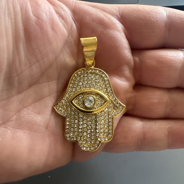 Alternate view of Gold Plated Hamsa Eye Cubic Pendant Inch Necklace Religious Faith