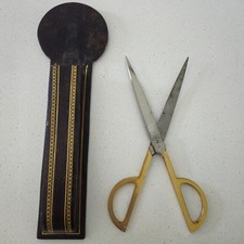 Vintage Mid Century Modern Italian Brass Handle Steel Scissors Made in ITALY 9"