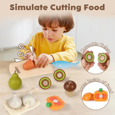 Wooden Play Food Set for Kids Kitchen with Cutting Fruit Vegetables Toy Gift