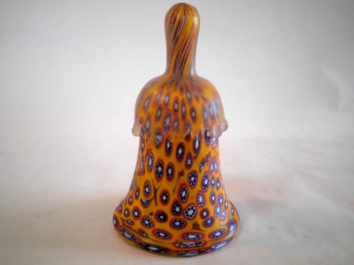 VINTAGE ITALIAN MURANO GLASS BELL, Yellow MILLEFIORI DESIGN, 4-1/4"  KB