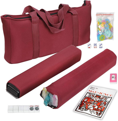 American Mahjong Set 166 Tiles, 4 Colors All-In-One Rack/Pushers, Red Soft Bag a