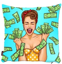 Pop Art Money Girl Pillow Cover, Modern Decorative Cushion, Funny Home Decor