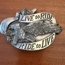 Vintage 1981 Bergamot Brass "Live to Ride-Ride to Live" Eagle Biker Belt Buckle