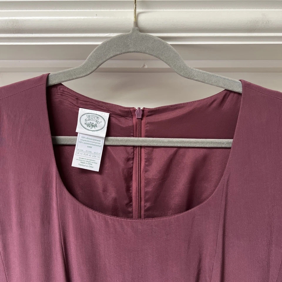 Vintage Laura Ashley Dress Women's UK 14 Purple Burgundy Silk Fit & Flare Maxi - Image 3 of 4
