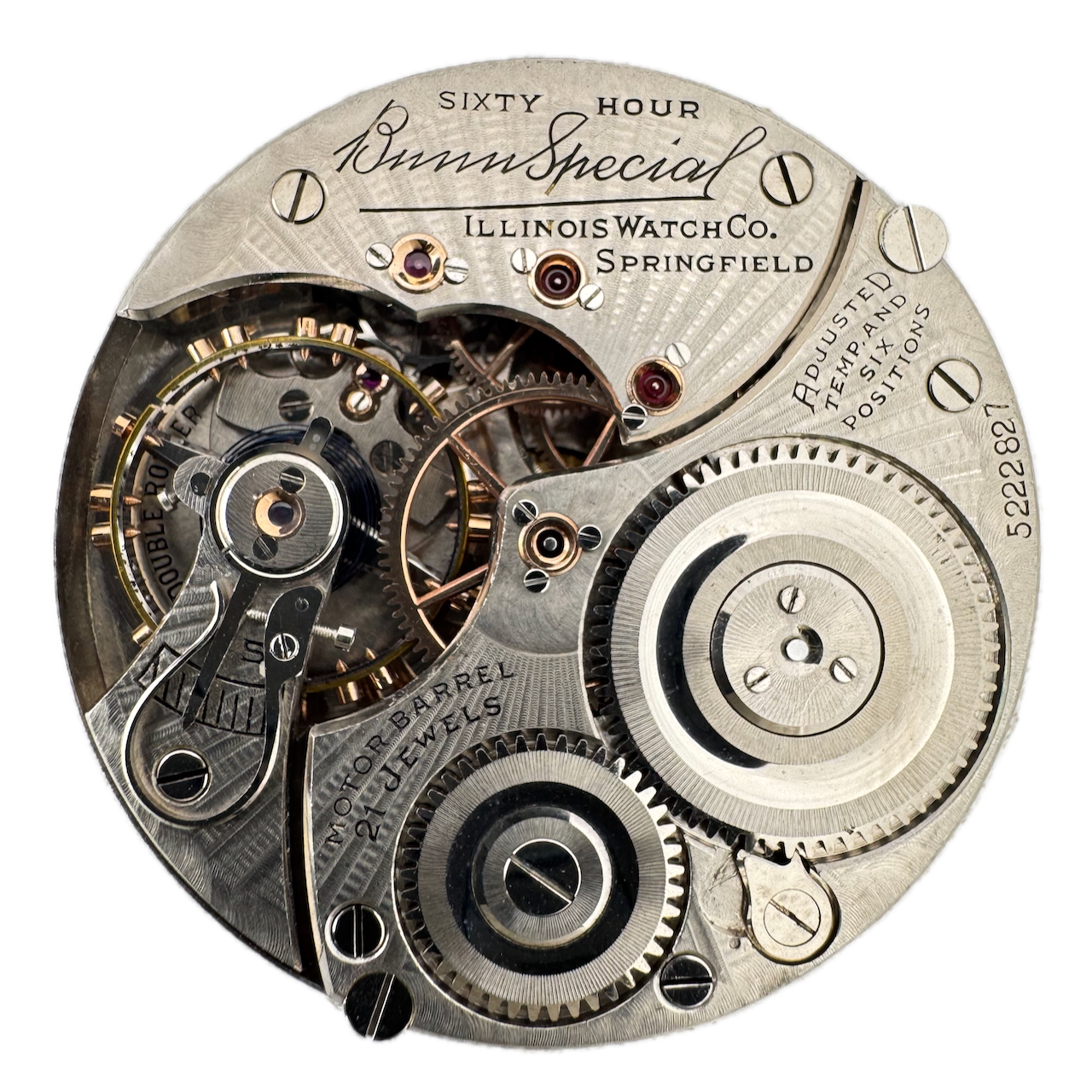 Vintage 16s 1929 Illinois 21j Railroad Pocket Watch Movement Bunn Special USA