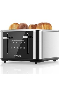 FOHERE 4-Scheiben-Toaster 1600 W Edelstahl Silber/Schwarz Bagel Auftauen