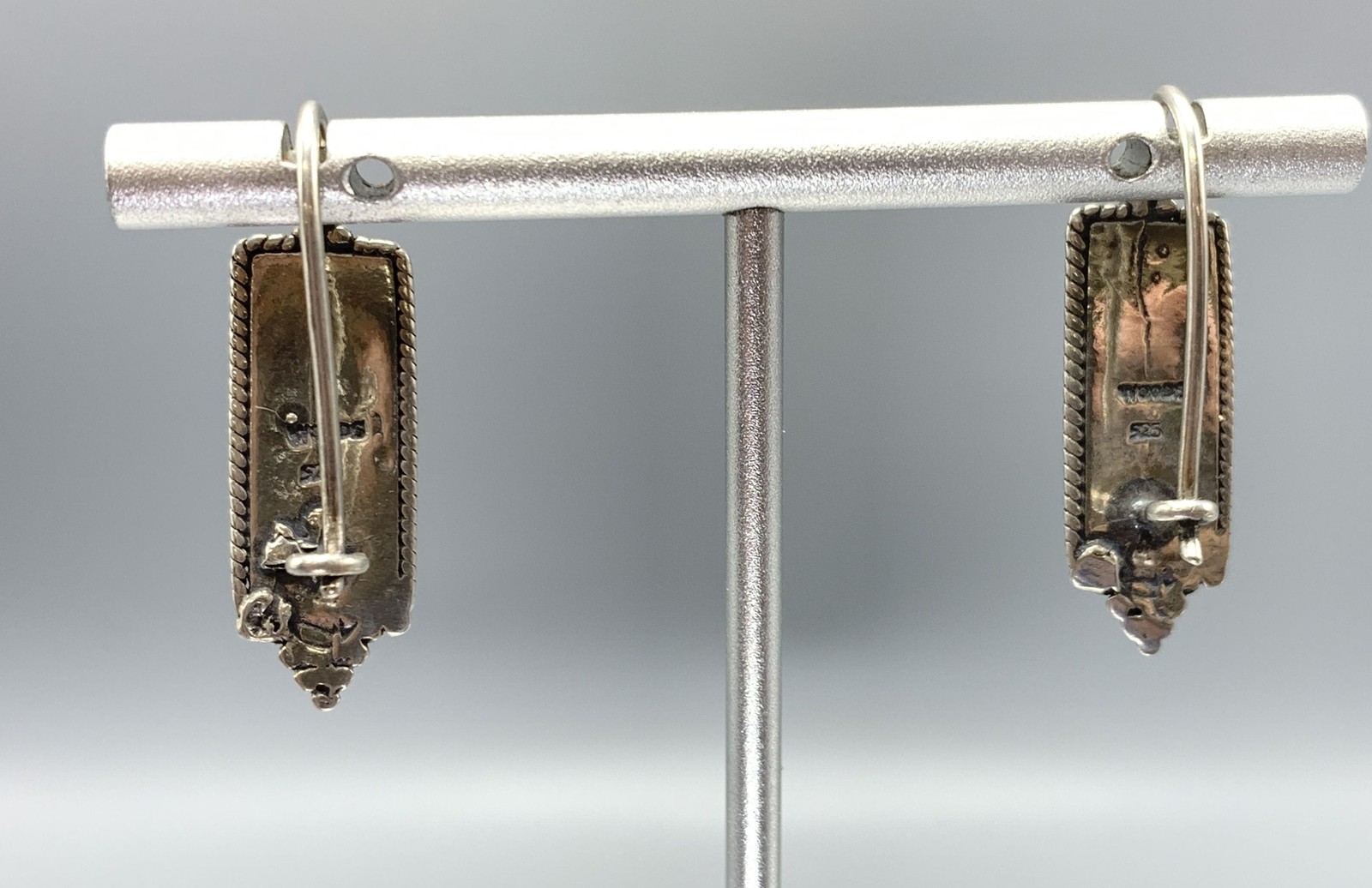 Sterling Silver, Onyx Rectangular Drop Earrings - image 3