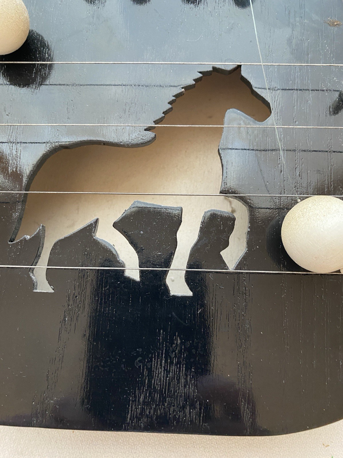 VTG Door Harp Horse Welcome Black Laquer Wood Door Chime Western Design REPAIR