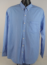 Izod Premium Essentials Mens L Blue Check Long Sleeve Button Up Dress Shirt