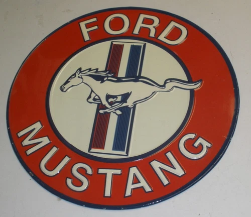 Ford Mustang Embossed Tin Sign 12"  Round Vintage Style