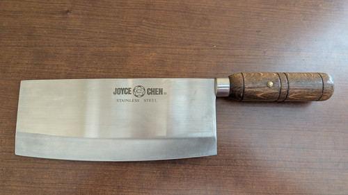 JOYCE CHEN Made in Japan Stainless Steel 8'' Cleaver w/4'' Round Wooden Handle