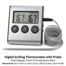 Digital Cooking Thermometer Timer LCD Kitchen BBQ Meat Food Cooking Probe