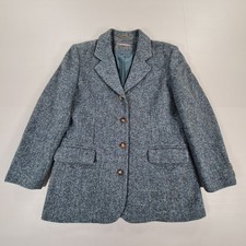 Liberty London Harris Tweed Jacket Womens 14 UK Blue Wool Country Blazer