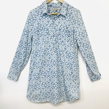 Lucky Brand Shirt Dress Medium Blue Western Print Long Sleeve Cotton Travel Work