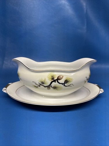 Narumi China Shasta Pine Gravy Boat/Bowl w/underpate 1958 Japan - Picture 1 of 15