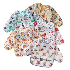 Sleeved Bib Waterproof Shirt Feeding Smock Baby 3-24 Months Wipe Clean 5 PCS