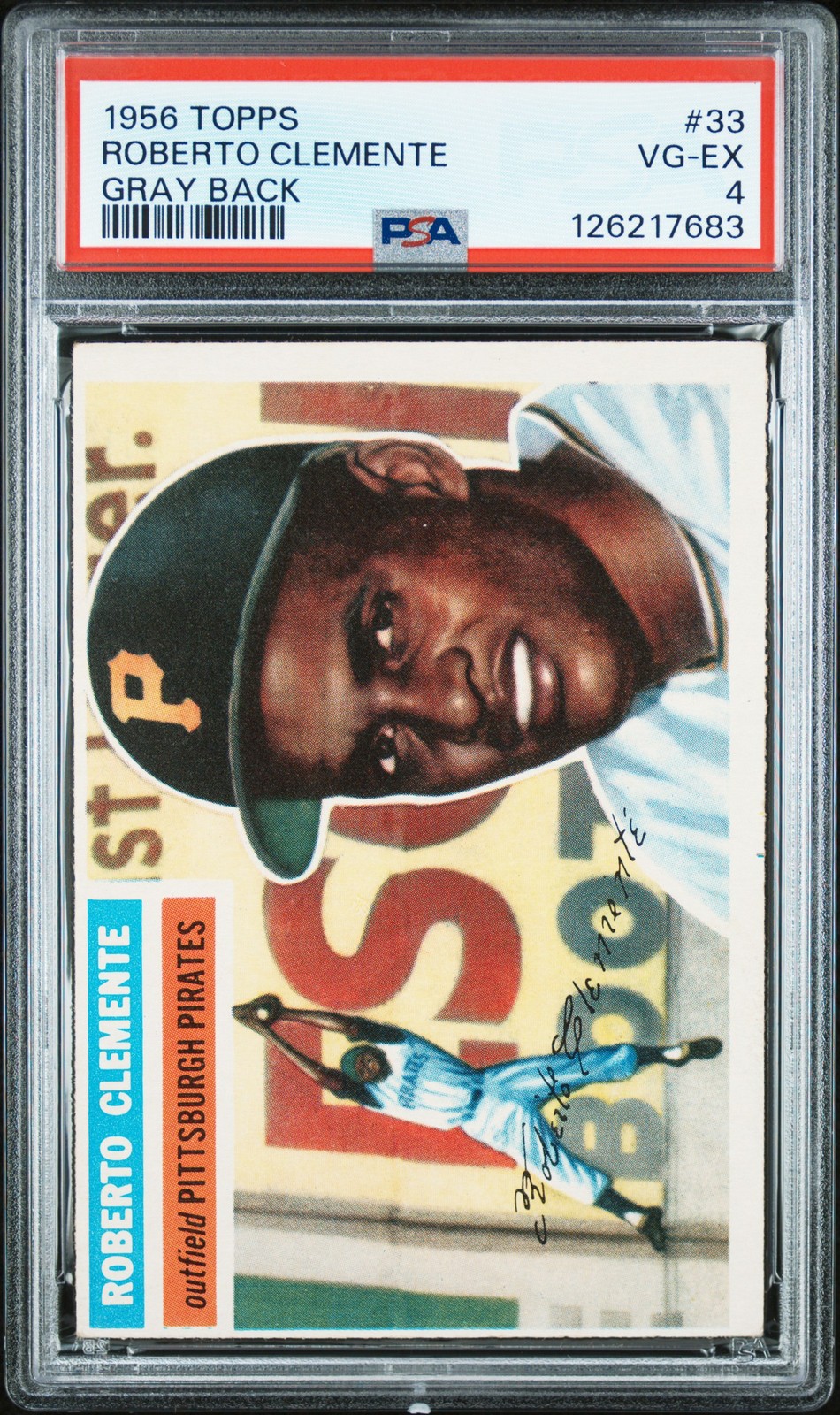 1956 TOPPS GRAY BACK #33 ROBERTO CLEMENTE PSA 4