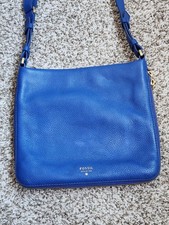 EUC FOSSIL Blue Leather PRESTON Expandable Crossbody Purse Bag