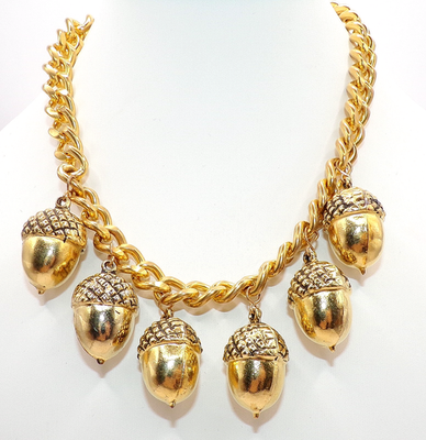 YSL YVES ST LAURENT Signed GOLD TONE W/ACORN 15-16