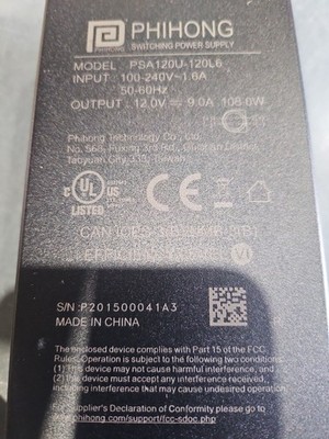 PHIHONG PSA120U-120L6 12V 9A AC Adapter Power Supply Charger