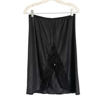 Vintage Sears womens Daye Rose Black Nylon Lace Trim Slit Half Slip Skirt size M