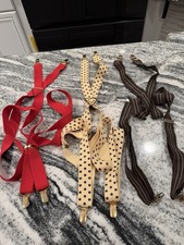 Vintage Clip-on Suspenders Red, Yellow, Brown with Brass Clips 3