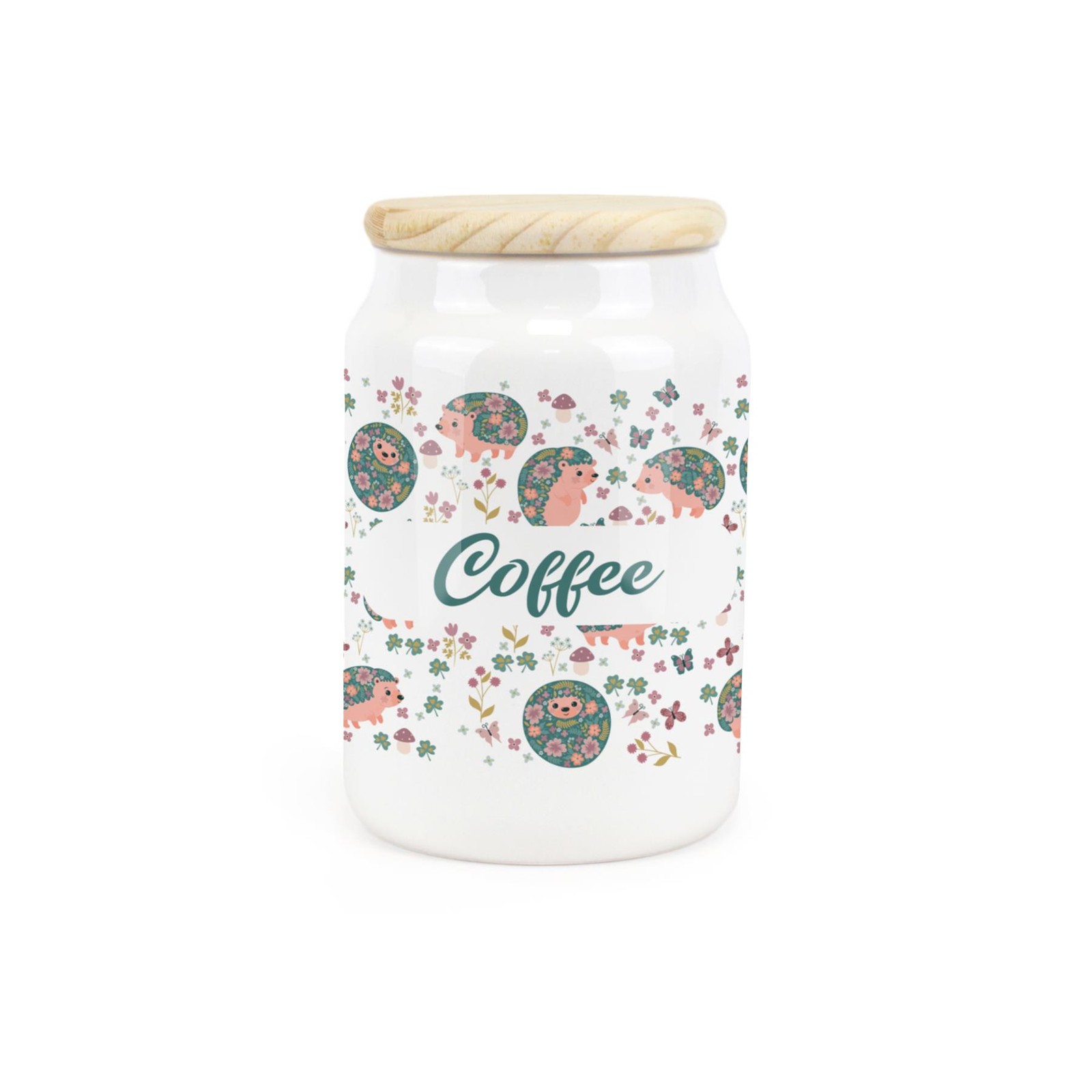 Ceramic Tapered Hedgehogs & Flowers Canister - Coffee Storage Container