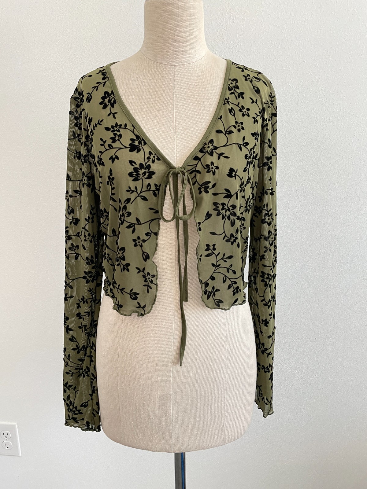 Sheer Velvet Burnout Cardigan Top Women XL Fairy Whimsigoth Dark Romantic Green