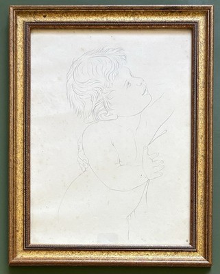 Antike Studie eines kleinen Kindes & Mutter Linie Bleistiftzeichnung in vergoldetem Rahmen Kunst