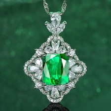 Certified 7ct Lab Grown Emerald Diamond Rhombus Necklace, 18K Gold Vermeil Chic