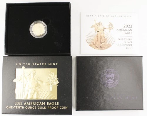 2022 W $5 1/10 Oz GOLD AMERICAN EAGLE PROOF COIN +BOX & COA GEM